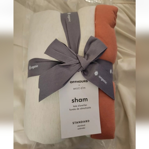 New OFFHOURS West Elm Renaissance Organic Standard Pillow Sham Ivory Peach Trim - Picture 4 of 6